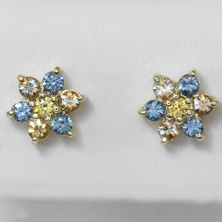 Blue & Kaleidoscope Montana Sapphire 14kt Gold Flower Earrings
